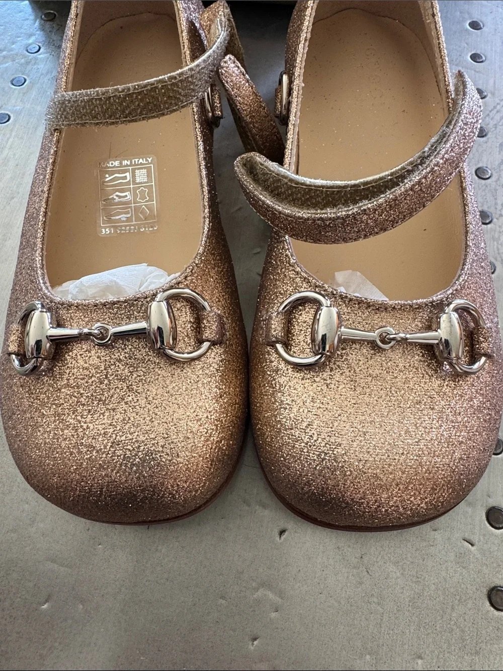 Gucci Metallic Rose Gold Girl's Horsebit Mary Jane Flats